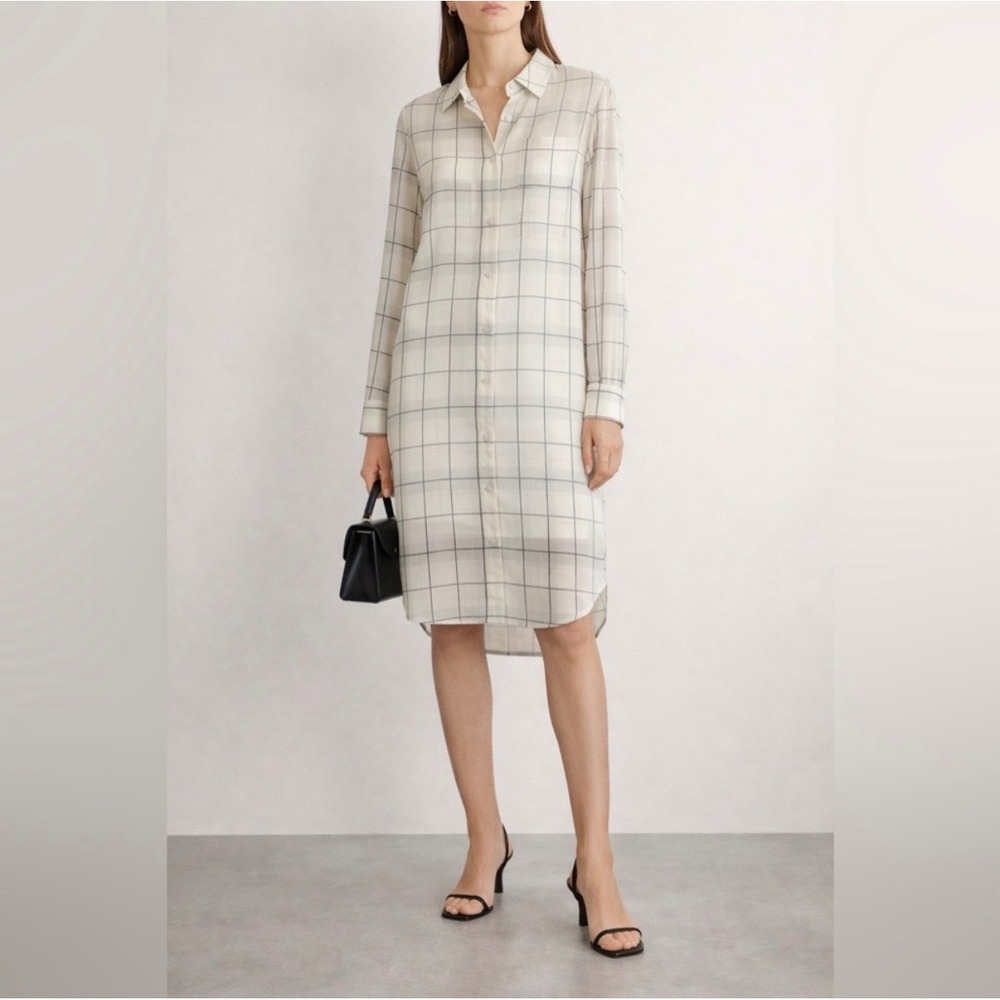 Samsøe Samsøe Molly Shirt Dress S Dove Check Plaid Button Front Minimalist